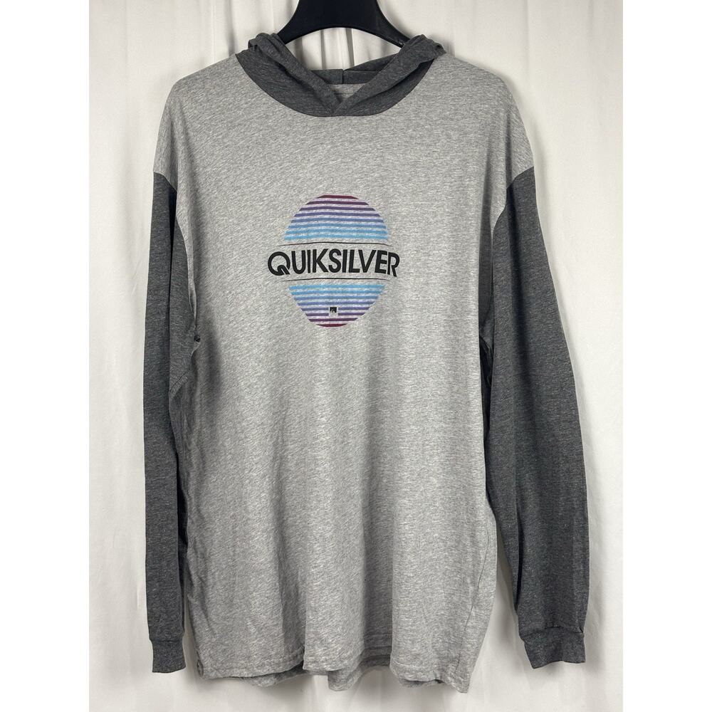 New Quiksilver Men's 3XL Long Sleeve Raglan Hoodie T-Shirt Grey Surf Beach
